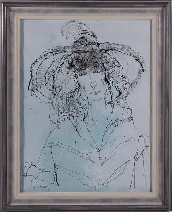 Appraisal: Jean Jansem French - WOMAN IN HAT ink on paper