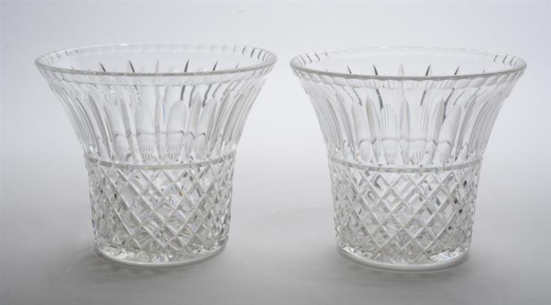 Appraisal: PAIR OF CUT-GLASS TRUMPET-FORM VASES The flared fluted upper section