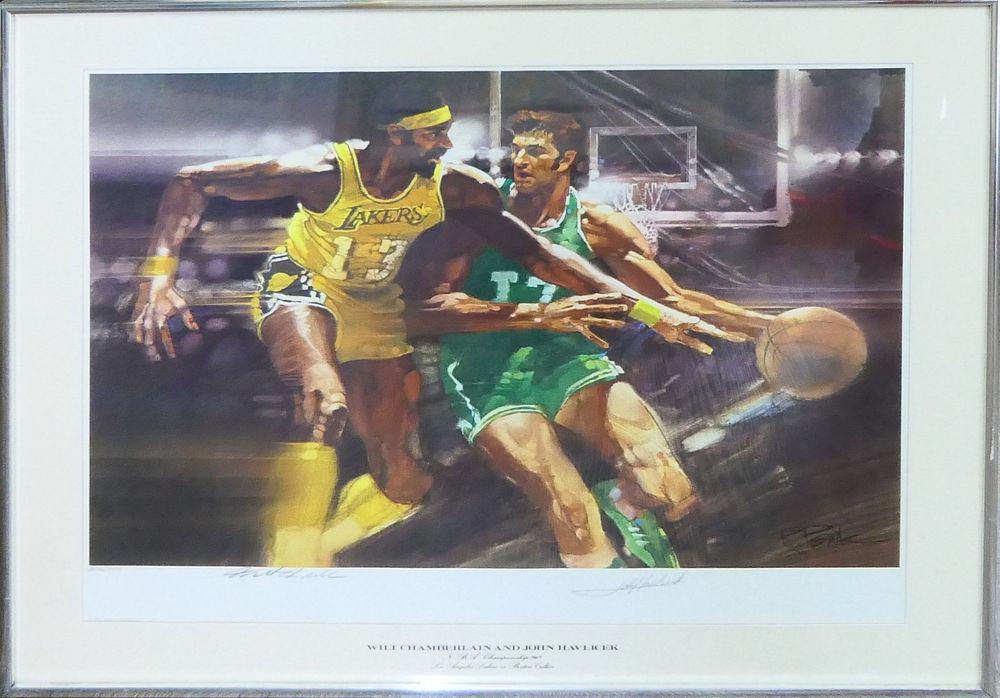 Appraisal: WILT CHAMBERLAIN JOHN HAVLICEK SIGNED LITHOGRAPH Measures X plus frame