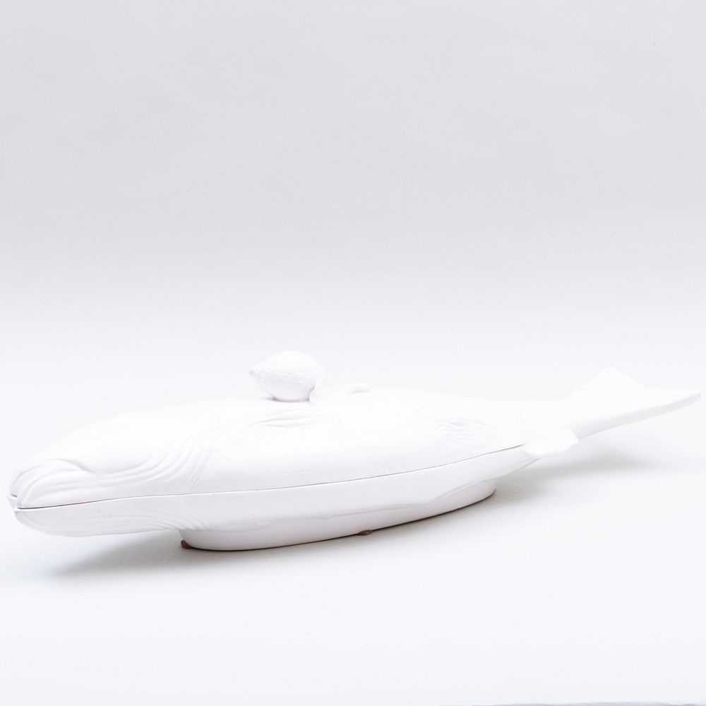 Appraisal: Continental White Glazed Fish Form Tureen and Cover x x