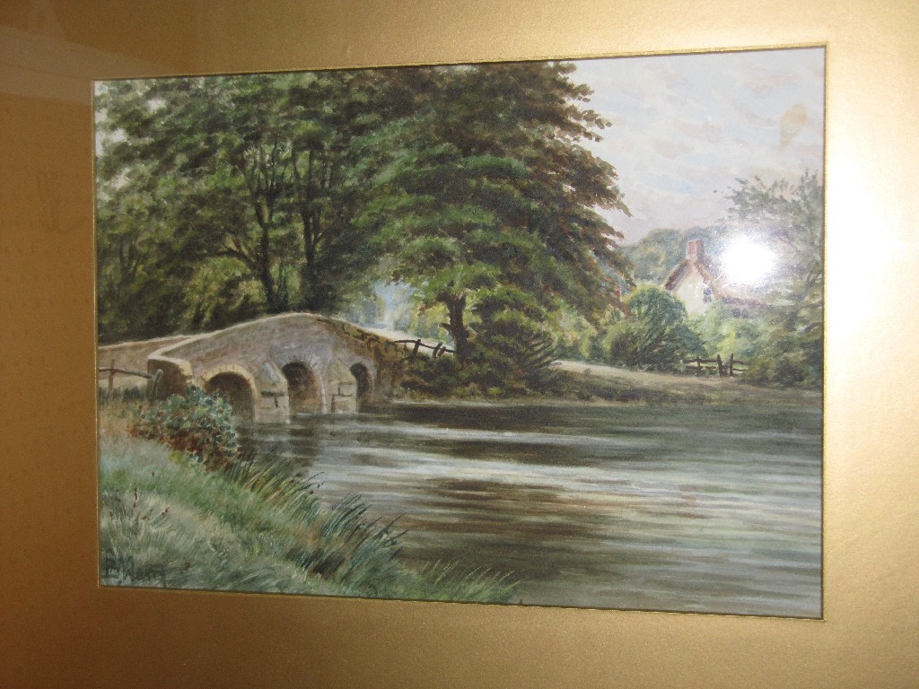 Appraisal: Watercolour river landscape with a bridge indistinctly signed lower left