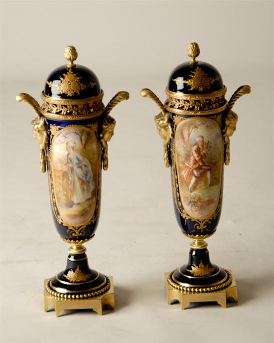 Appraisal: A Pair of L th C Sevres-style Potpourri Covered Urns