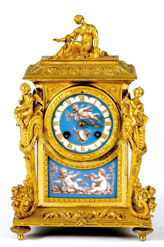 Appraisal: French ormolu-mounted porcelain mantel clock Japy Freres circa fine highly