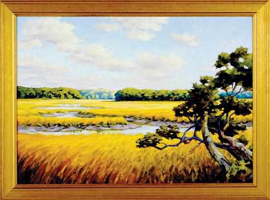 Appraisal: R Coyne American th century LOWCOUNTRY MARSH acrylic on canvas