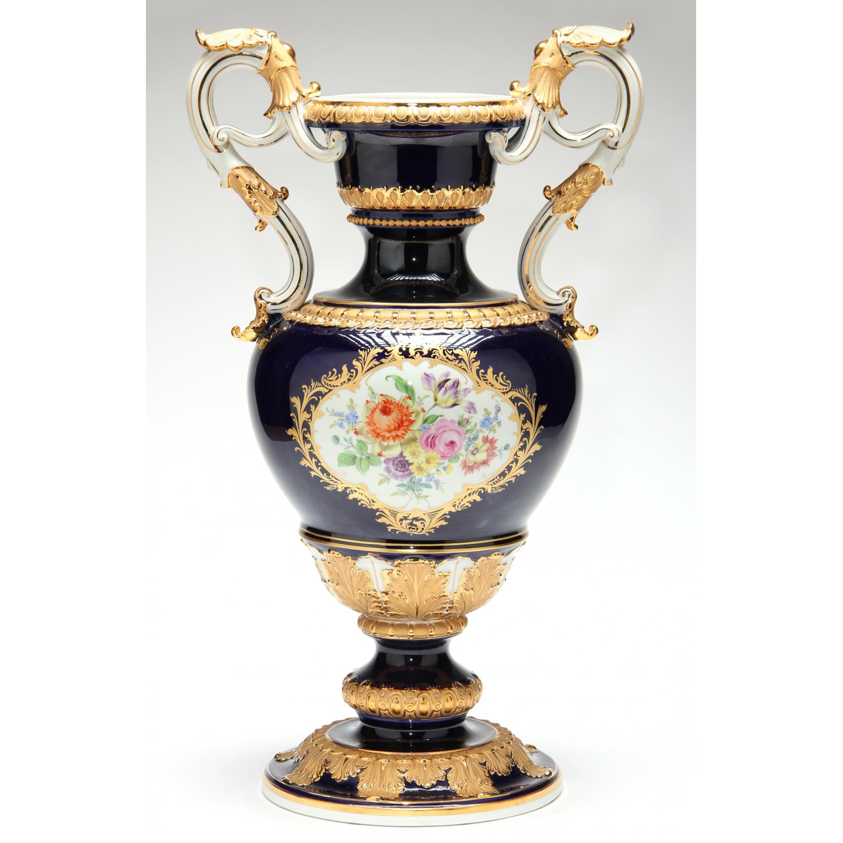 Appraisal: Monumental Meissen Double-Handled Urn th century the cobalt field heavily