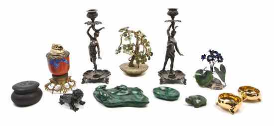 Appraisal: A Collection of Decorative Table Articles comprising two figural candelabra