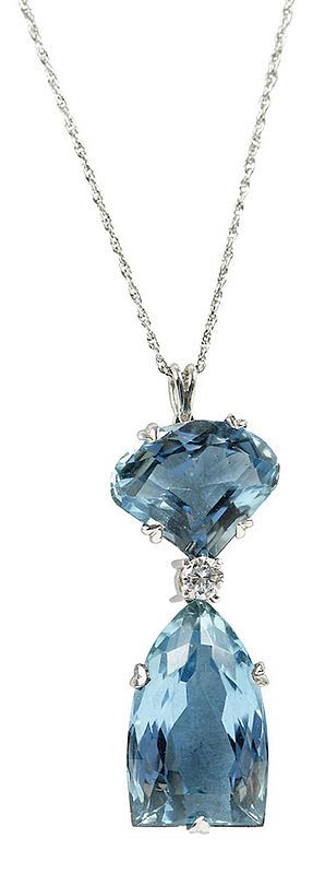 Appraisal: Platinum Aquamarine and Diamond Pendant one modified trillion cut aquamarine