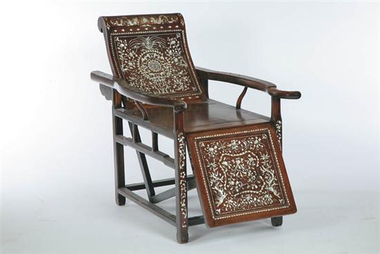 Appraisal: INLAID RECLINING OR LOUNGE CHAIR China th century hardwood Elaborately