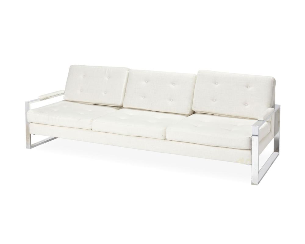 Appraisal: Milo Baughman - American A chrome and white linen tufted