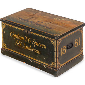 Appraisal: A Paint Decorated Ship Captain's Trunk th Century inscribed Captain