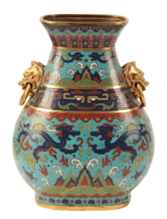 Appraisal: A FINE CHINESE CLOISONNE HU-SHAPED VASE with gilt lion mask