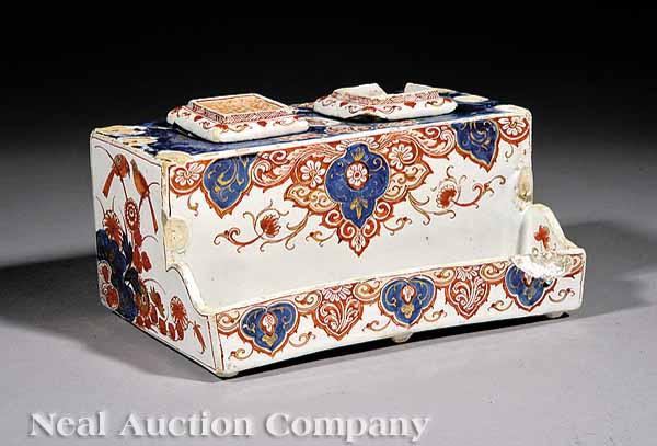 Appraisal: A Tin-Glazed Earthenware Inkwell late th c Delft decorated in