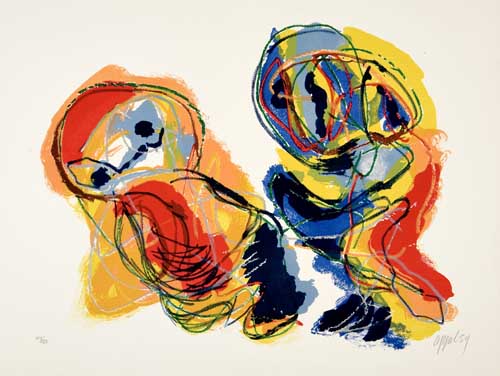 Appraisal: KAREL APPEL Les Amoureaux Color lithograph x mm x inches