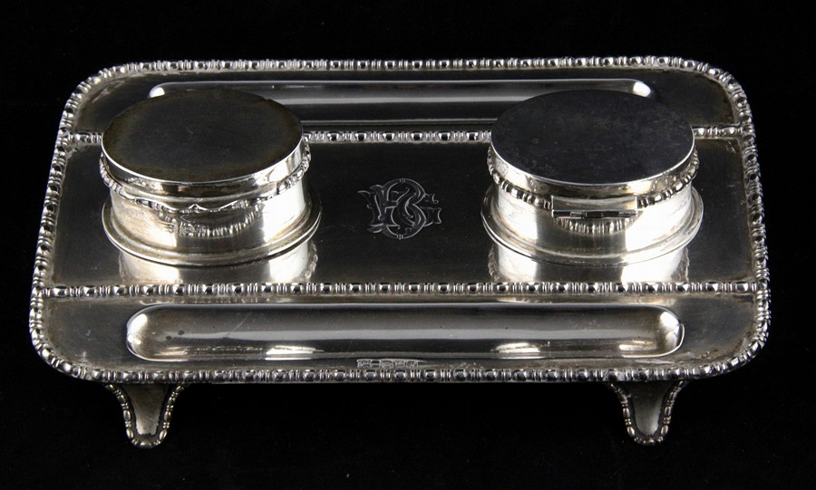 Appraisal: A partner's silver inkstand Chester retailed by Page Keen Page