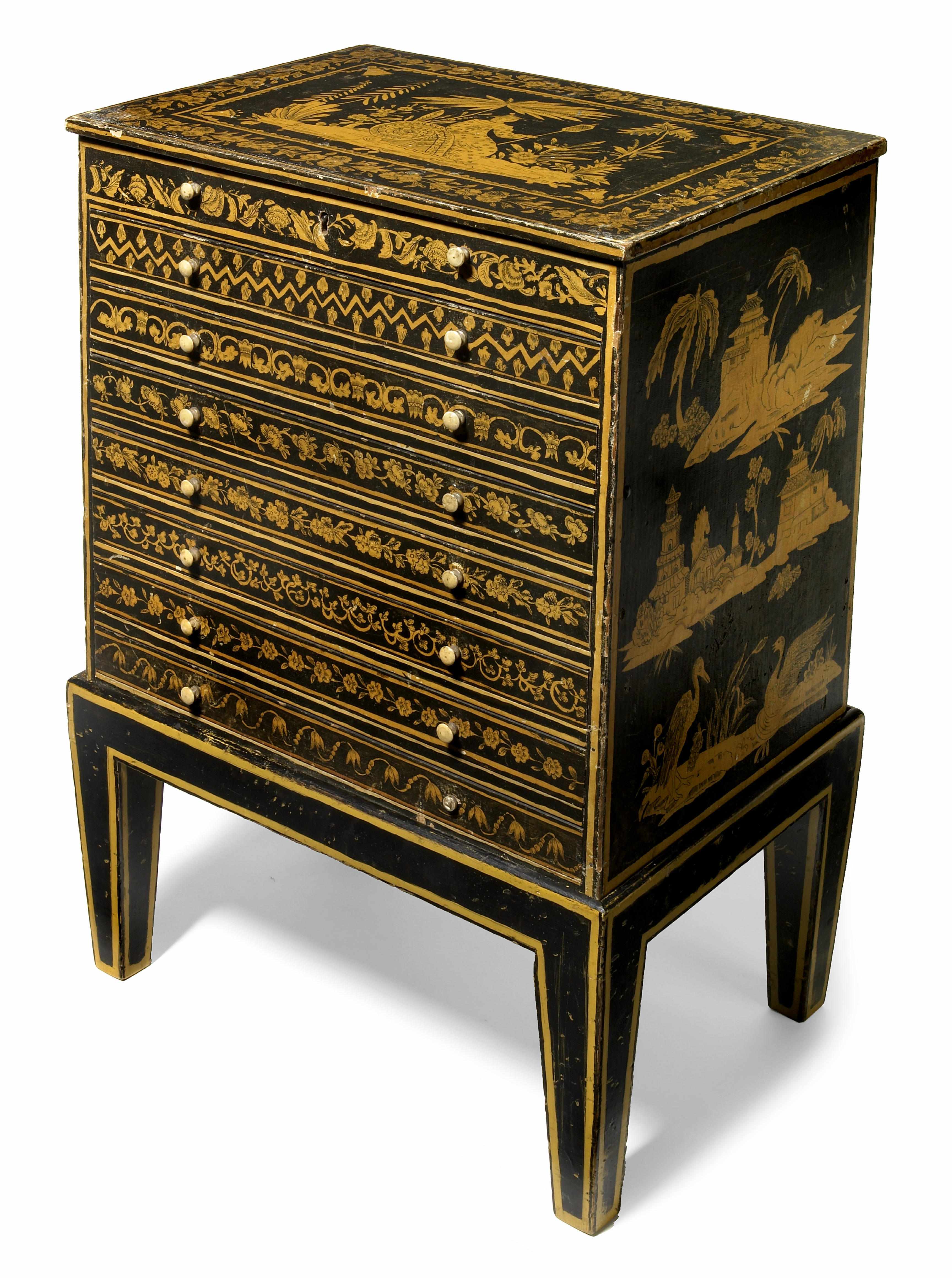 Appraisal: A Regency penwork table cabinet on later stand first quarter