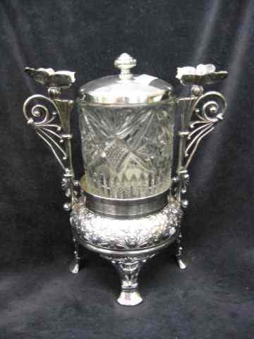 Appraisal: Meriden Victorian Silverplate Pickle Caster pressed glass insert butterfly floral