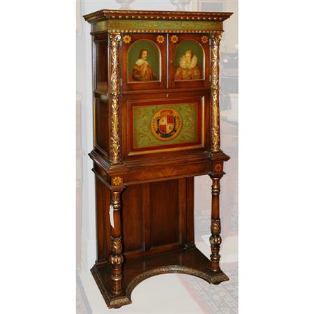 Appraisal: Renaissance Style Parcel Painted Mahogany Secretary Bookcase Estimate -