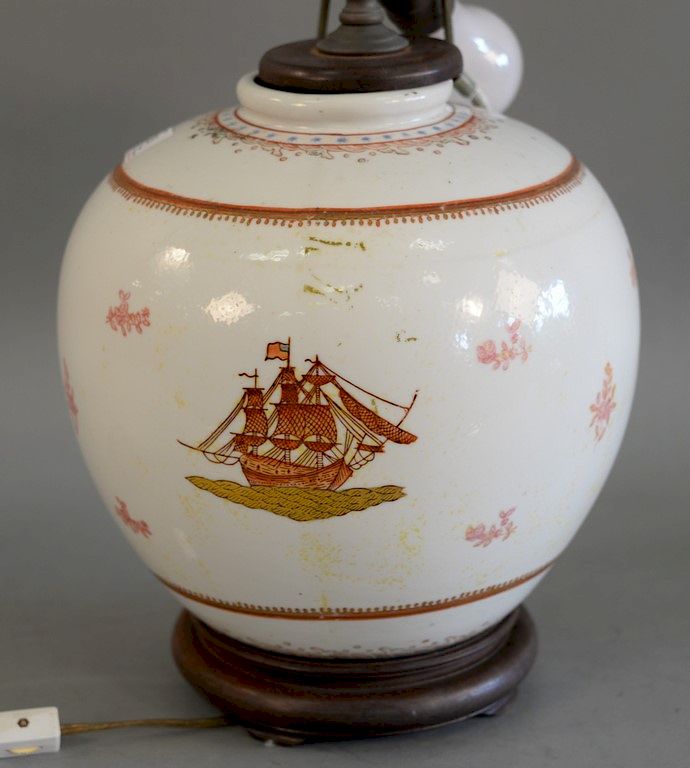 Appraisal: Large Chinese export globular jar with painted sailing ships ht