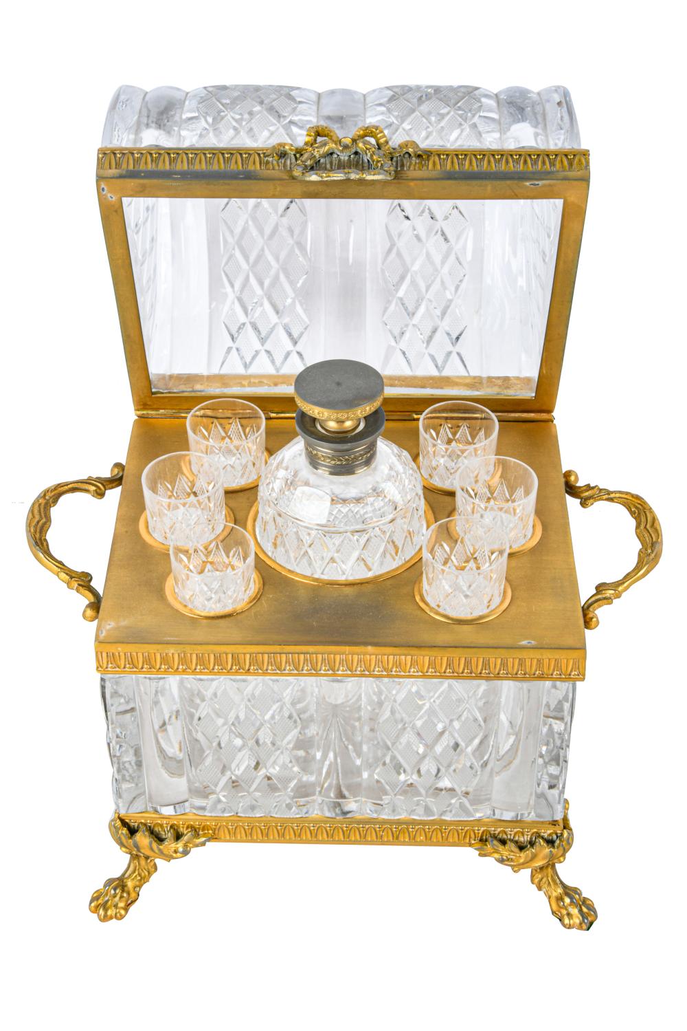 Appraisal: FRENCH GILT BRONZE CRYSTAL TANTALUSwith hinged top revealing decanter and