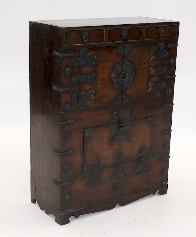 Appraisal: Korean Asian Carved Hardwood Tansu Chest Korea th Century Exotic