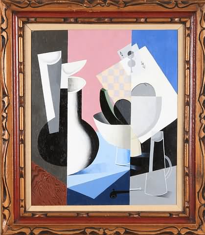 Appraisal: Aces modernist still life acrylic on canvas x SLL Zayon