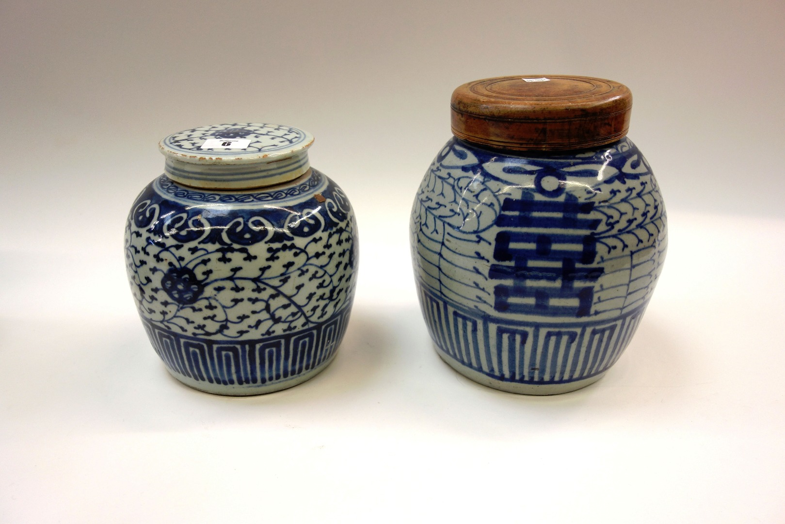 Appraisal: Two Chinese blue and white ginger jars and covers cm