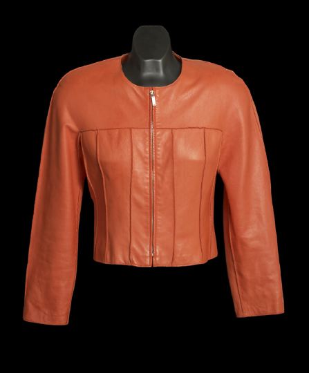 Appraisal: Chanel Orange Leather Jacket ca - 's the center with