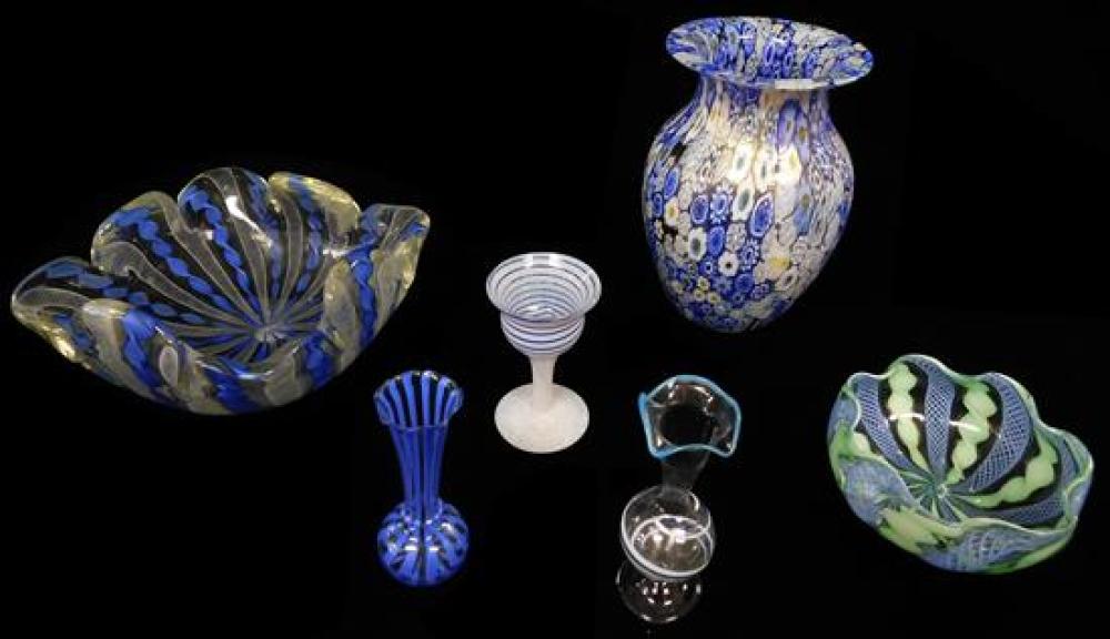 Appraisal: ART GLASS Six pieces of Venetian glass with latticino or