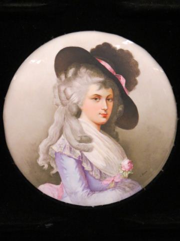 Appraisal: Painting on Porcelain Plaque of Duchess orDevonshire diameter artist signed