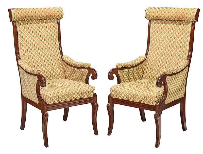 Appraisal: Fine Pair Boston Classical Mahogany Armchairs Massachusetts circa upholstered backs