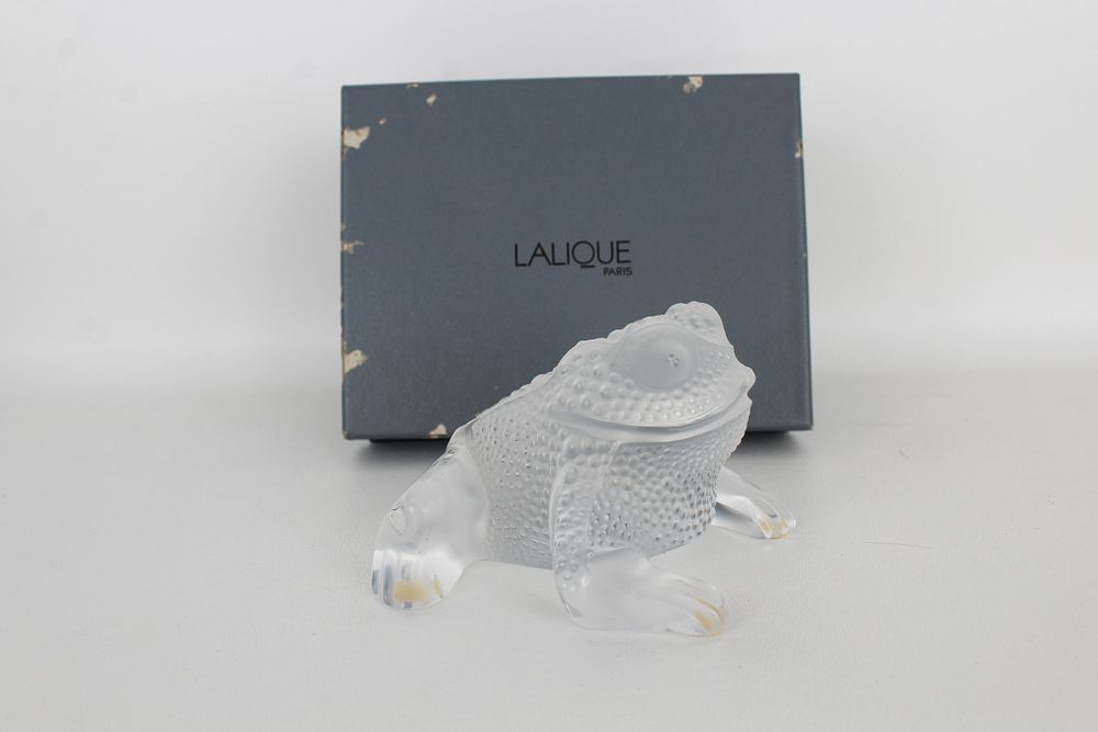 Appraisal: Lalique Toad in Original Fitted Box Lalique Toad in Original