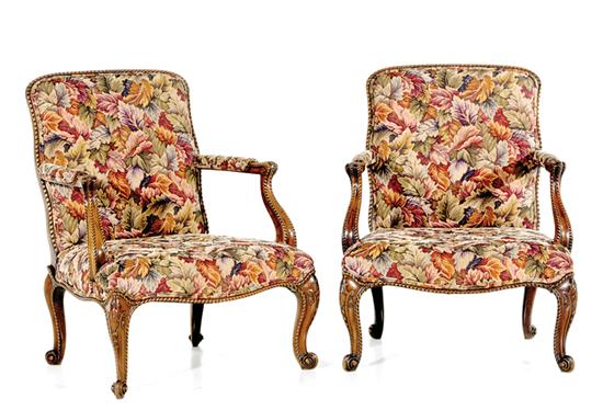 Appraisal: Exceptional French Hepplewhite carved mahogany open armchairs circa shaped frame