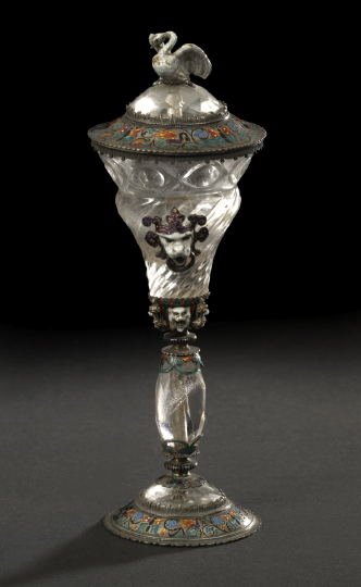 Appraisal: Diminutive Viennese Enameled Silver-Mounted Rock Crystal Covered Cup fourth quarter