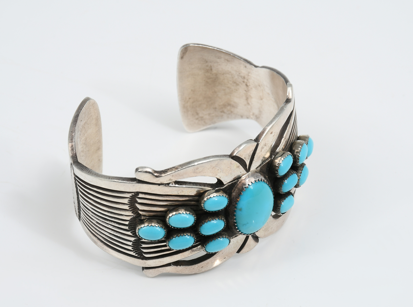 Appraisal: NATIVE AMERICAN TURQUOISE STERLING CUFF BRACELET Navajo cuff by Rick