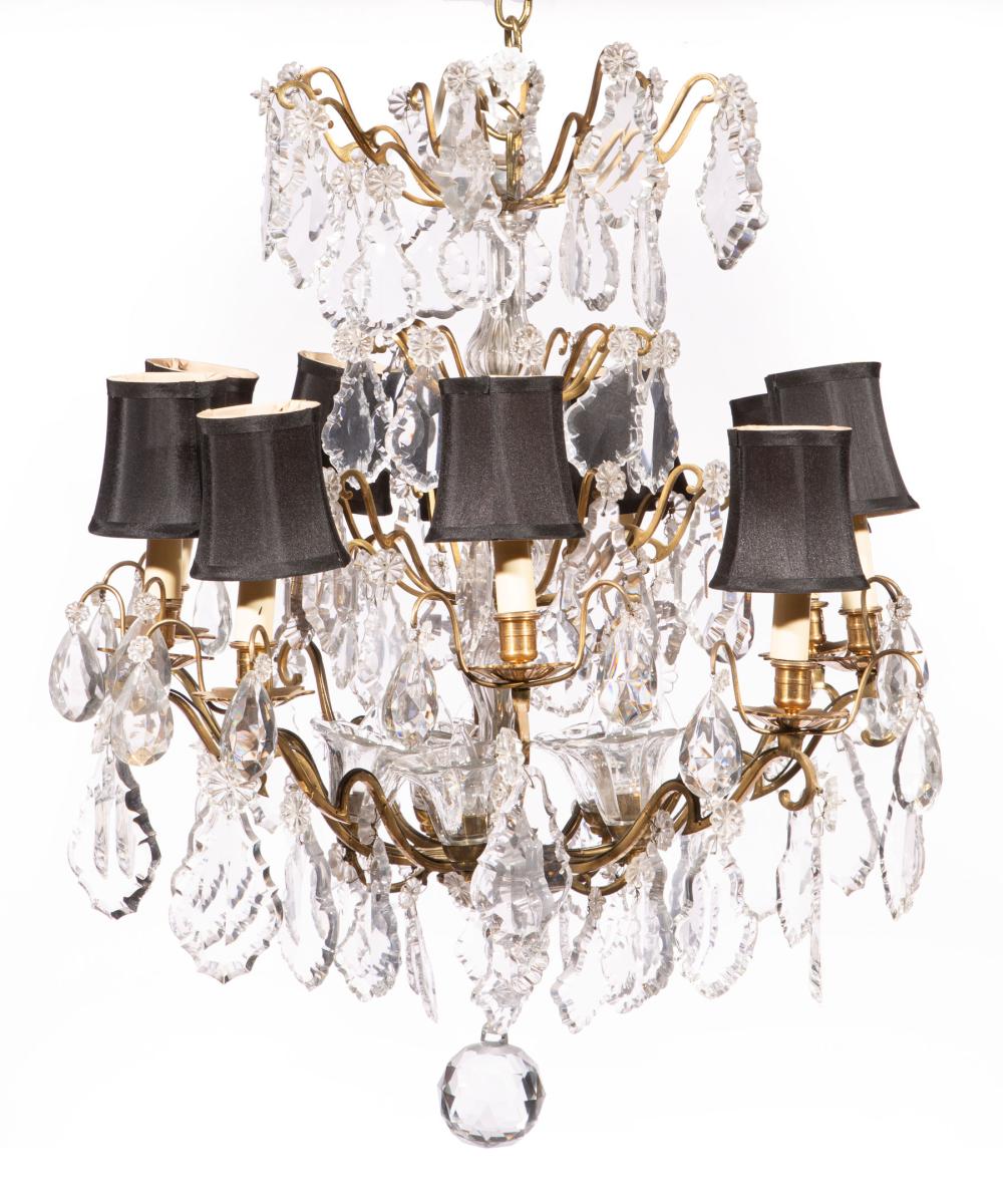 Appraisal: Louis XV-Style Gilt Metal and Cut Crystal Fifteen-Light Chandelier th