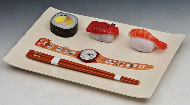 Appraisal: A Swatch watch sushi hor d'oeuvre dish GF with original