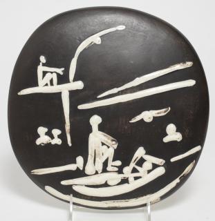 Appraisal: Pablo Picasso Spanish Picasso Madoura black-painted and white engobe convex