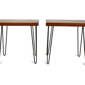 Appraisal: A Pair of Mid-Century Iron and Wood Side Tables THIRD