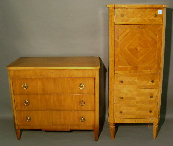 Appraisal: Kittinger Biedermeier style blonde-wood chest and secretaire abatant by another