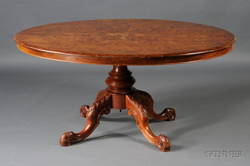 Appraisal: Victorian Carved Walnut and Veneer Tilt-top Breakfast Table c the