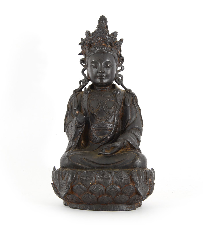 Appraisal: BRONZE SEATED FIGURE OF QUAN YIN Heavy cast figure of