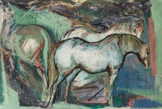 Appraisal: JOSEF PRESSER AMERICAN - Horses gouache and crayon on paper