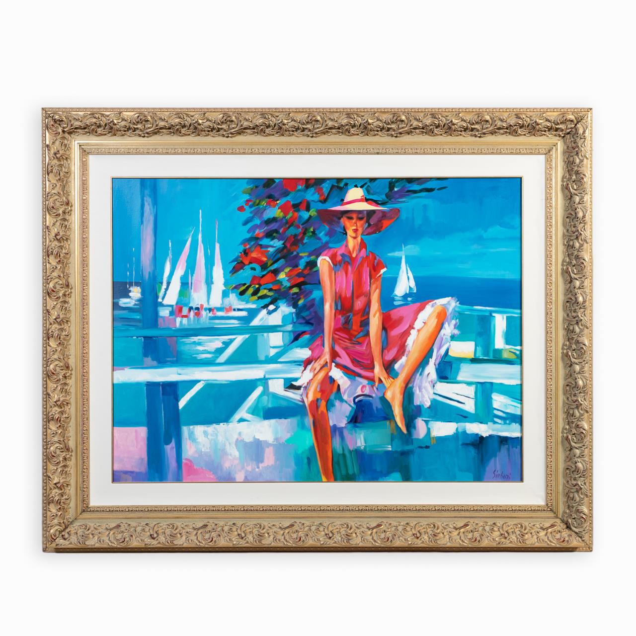 Appraisal: N SIMBARI OIL ON CANVAS LADY IN PINK SEASCAPE Nicola