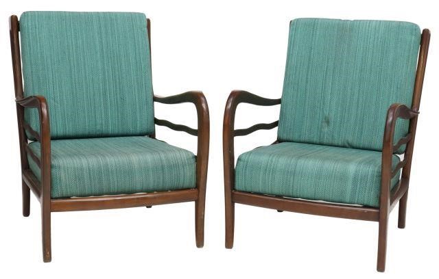 Appraisal: pair Italian mid-century modern armchairs c s slatted back contoured