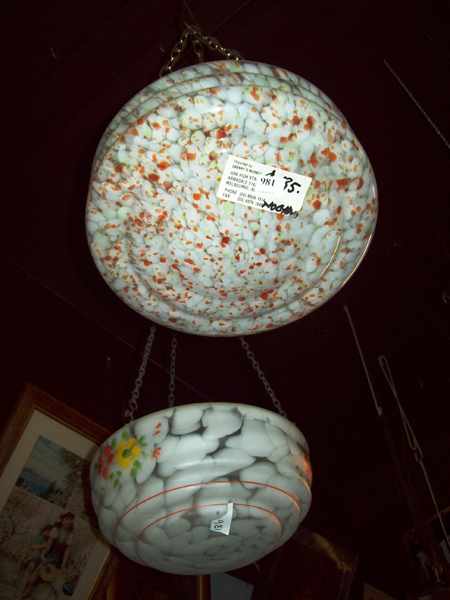 Appraisal: TWO EDWARDIAN LIGHT SHADES ONE WITH FLORA DECORATION