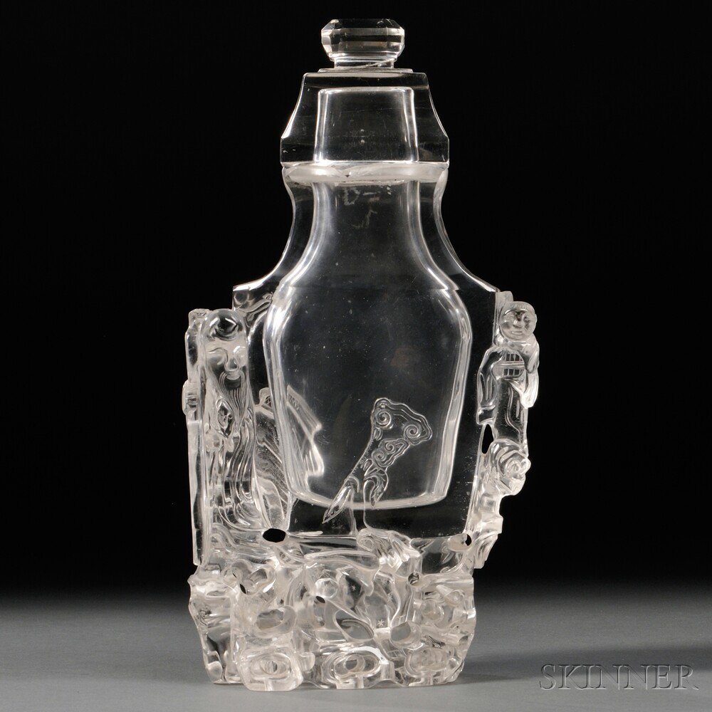 Appraisal: Rock Crystal Vase with Cover China th century flattened baluster-shape