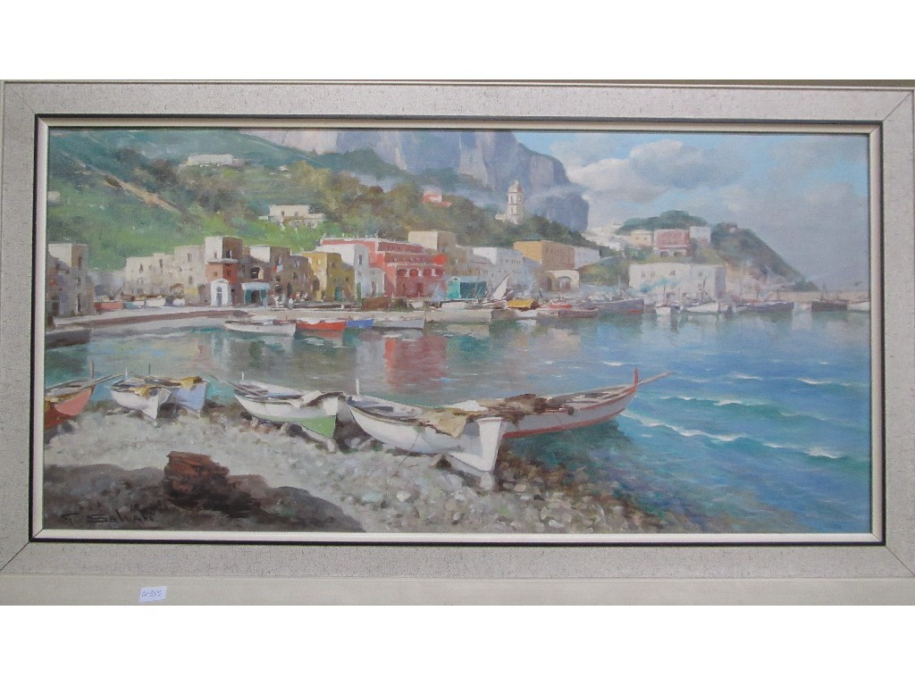 Appraisal: Oil on canvas Mediterranean harbour scene signed G SALVALI