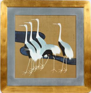 Appraisal: JAPANESE PRINT AFTER SAKAI HOITSU H W CRANES Depicts a