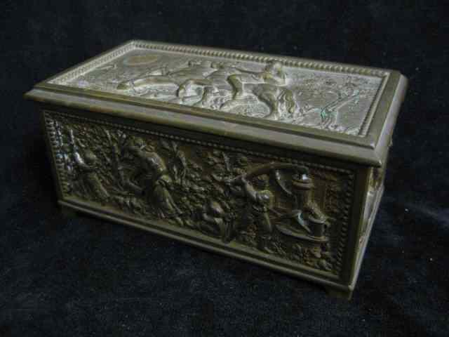 Appraisal: Victorian Bronze Jewelry Boxwith horses rider on top side scenes