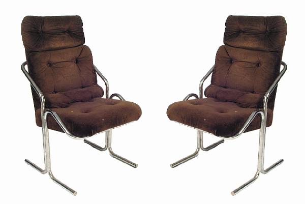 Appraisal: A pair of contemporary chrome armchairs with brown upholstery height